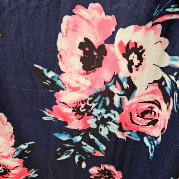 Womens Cold Shoulder Floral Maxi Dress Size XL Navy With Pink & White Boho - Picture 7 of 12